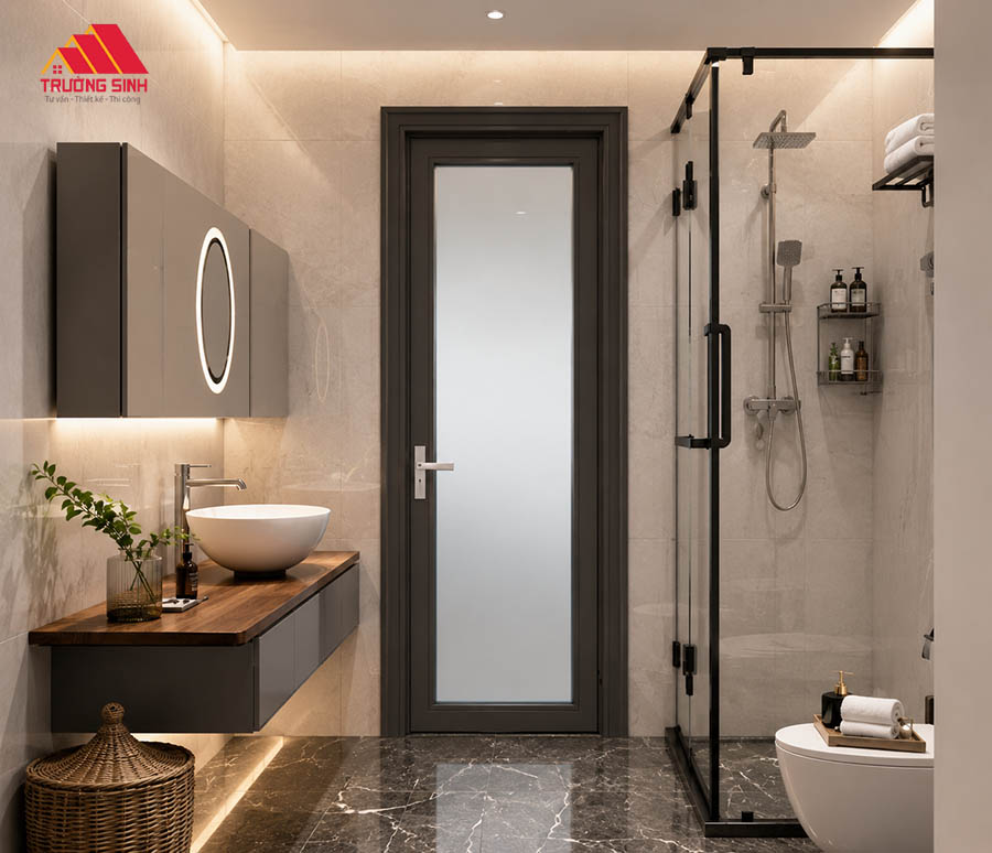 Cửa nhôm kính mở quay cho nhà vệ sinh
